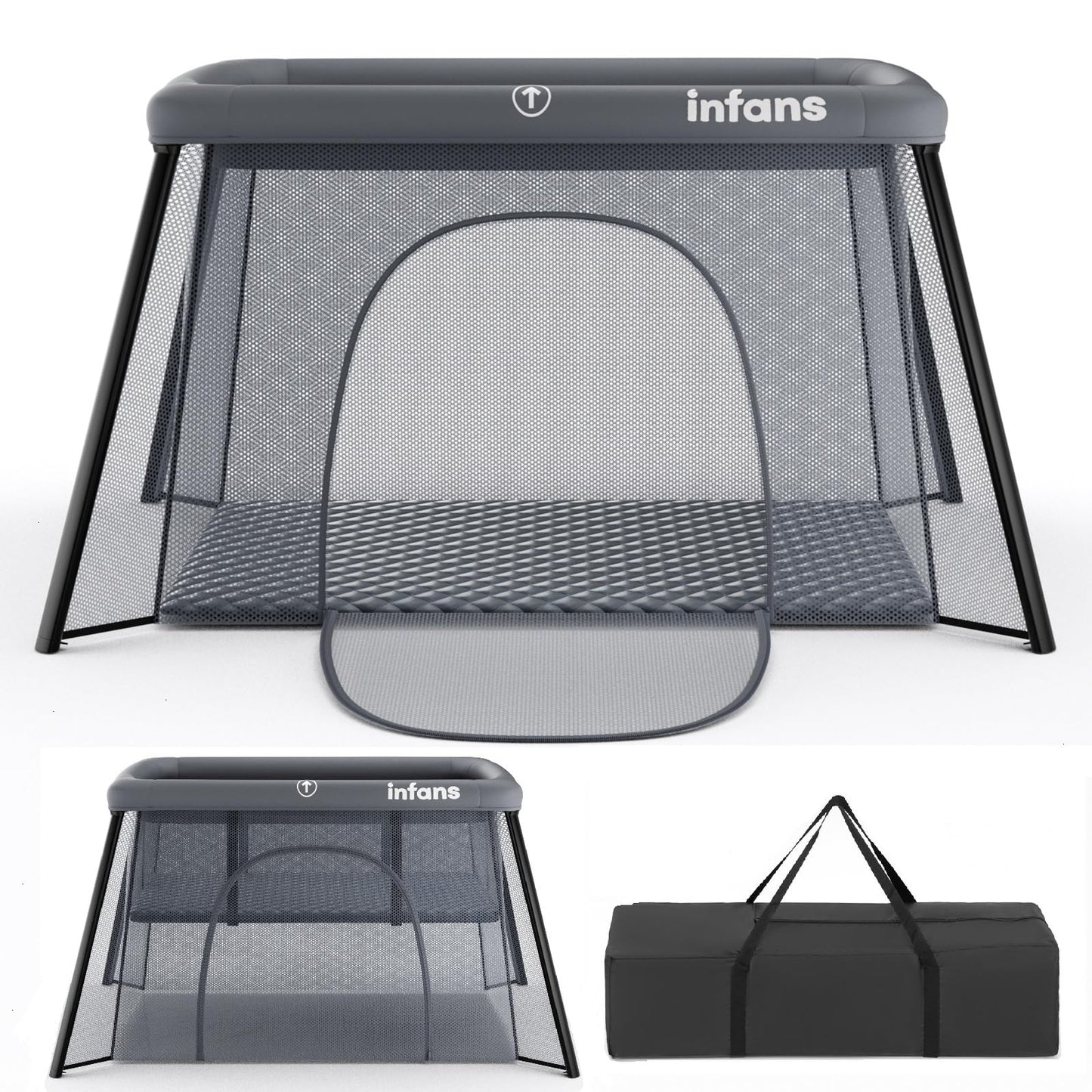 INFANS Travel Crib, Portable Baby Playpen with Removable Bassinet Soft Mattress Carry Bag, Foldable Lightweight Playard Nursery 