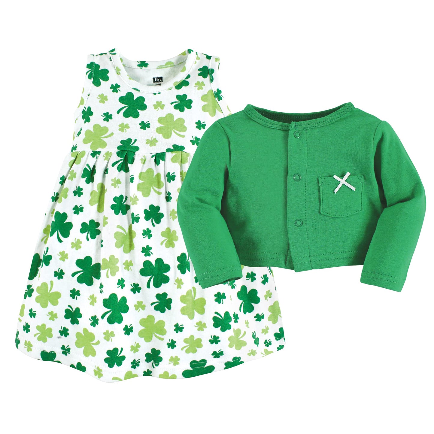 Hudson Baby Baby Girls Hudson Infant Girl Cotton And Cardigan Set, Shamrocks, 3-6 Months Casual Dress, Shamrocks, Months Us