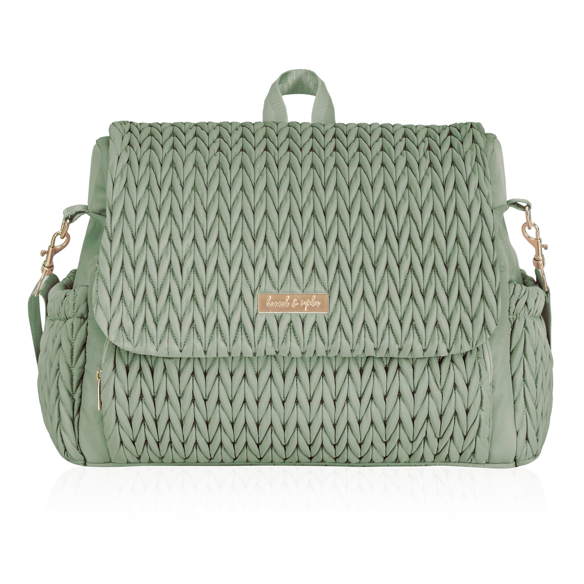 Hannah & Sophia Belle Convertible Baby Diaper Backpack & Bag In Sage Green, Large Size, Dual Sided Water Resistant Changing Mat