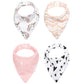Reversible & Waterproof Cotton Baby Bandana Drool Bibs For Girls With Adjustable Snaps, Pack Of 4, Soft Absorbent Cute Modern Pr