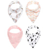 Reversible & Waterproof Cotton Baby Bandana Drool Bibs For Girls With Adjustable Snaps, Pack Of 4, Soft Absorbent Cute Modern Pr