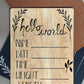 Cohas Hello World Newborn Baby Announcement Printed Wood Sign With Monster Theme, 9 By 12 Inches, Black Marker
