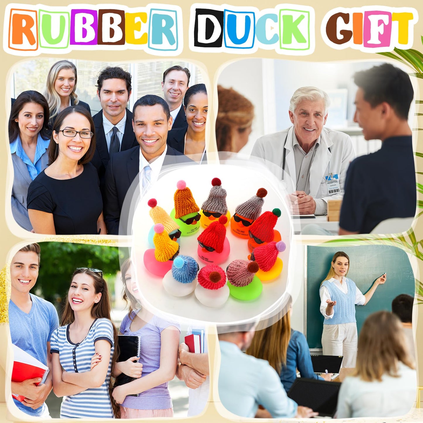 Liliful 108 Set Employee Appreciation Gift Bulk for Coworker Inspirational Mini Rubber Ducks with Glasses You are Awesome Sign Y