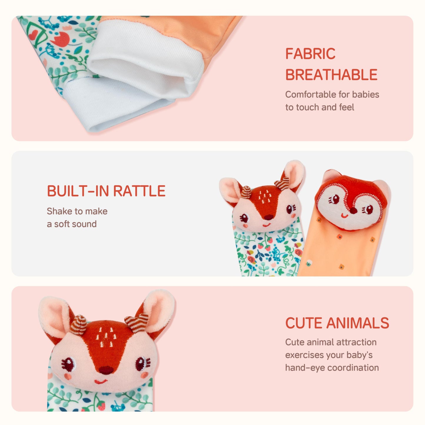 PADONISE Lovely Animal Wrist Rattles & Sock Toy for Baby Infant 0-6 6-12 Month Old Newborn Soft Toy Hand and Foot Finder Girl Bo