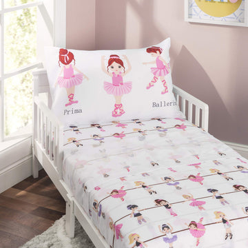 Everyday Kids 3-Piece Toddler Fitted Sheet, Flat Sheet And Pillowcase Set - Born To Dance Ballerina - Soft Breathable Microfiber