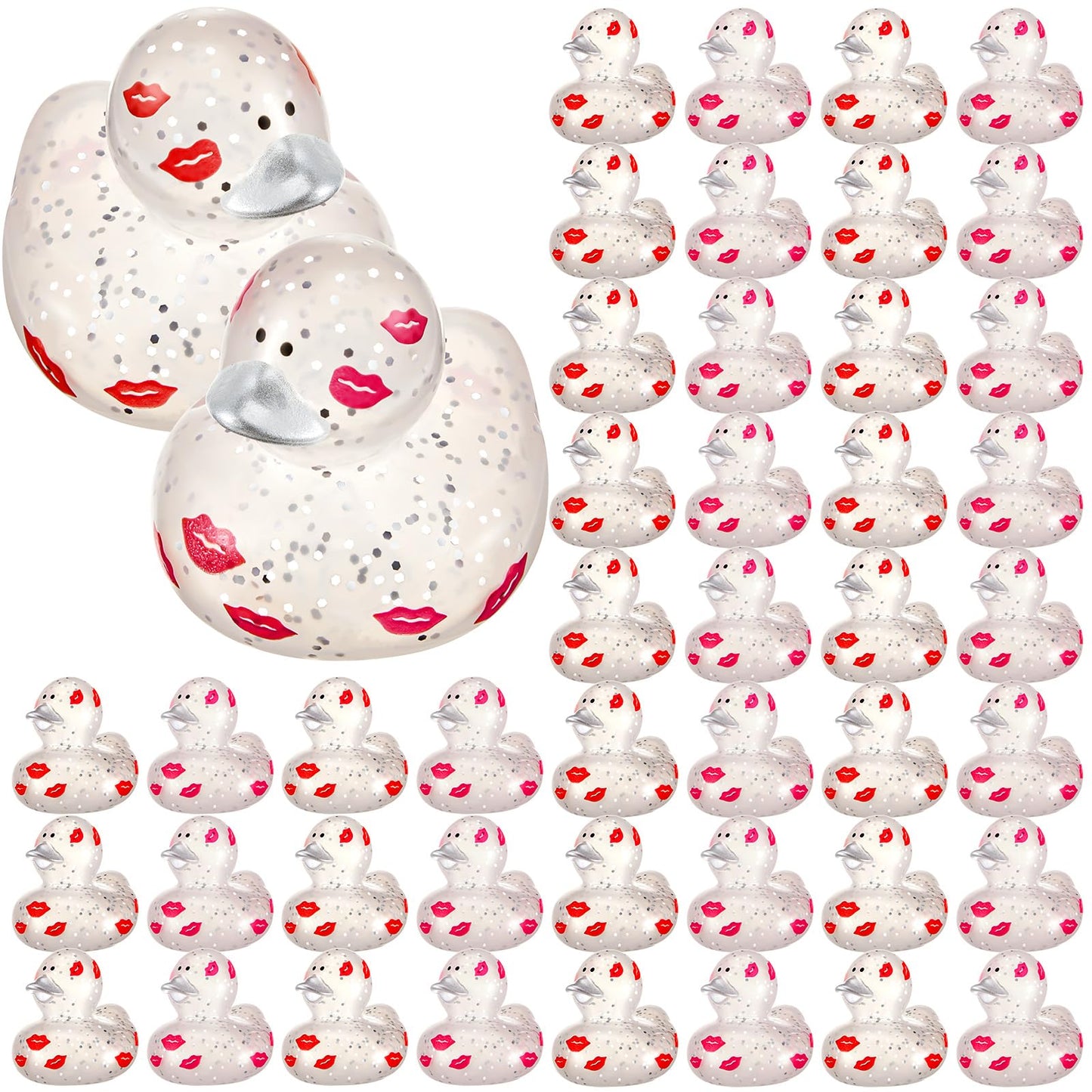 DEEKIN 48 Pcs Valentines Day Glitter Rubber Ducks 2 Valentines Day Party Favors Decorations for Lovers and Celebration