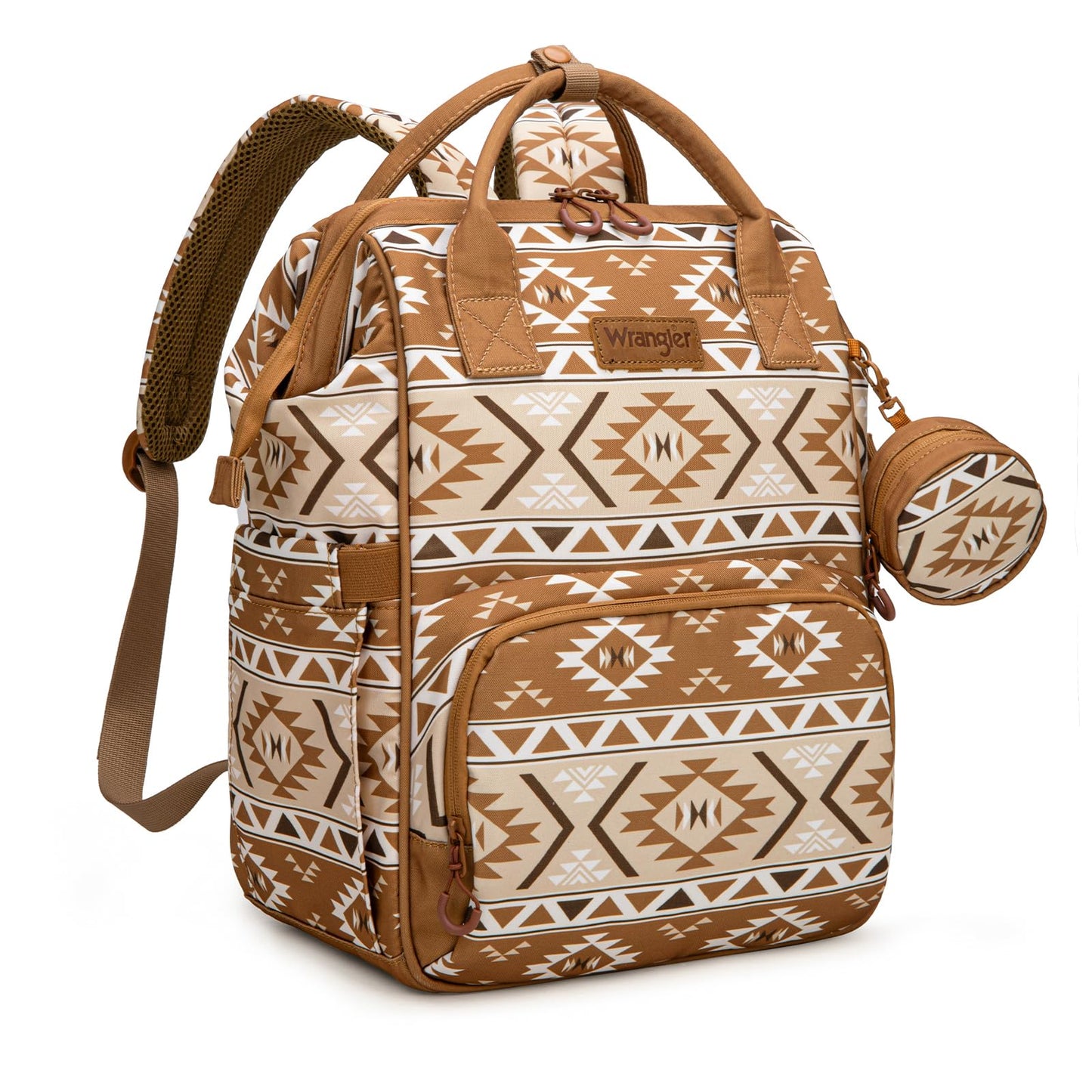 Wrangler Aztec Backpack Multifunction Baby Travel Bag with Changing Pad, Stroller Straps and Pacifier Case WG2204-91103TN