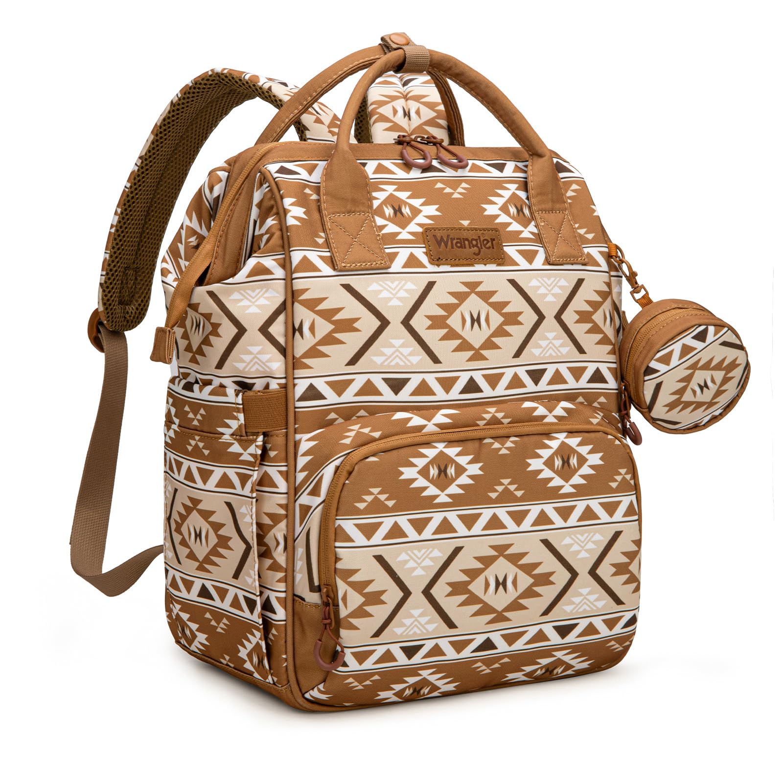Wrangler Aztec Backpack Multifunction Baby Travel Bag with Changing Pad, Stroller Straps and Pacifier Case WG2204-91103TN