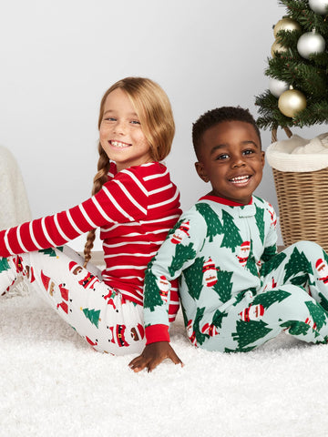 Simple Joys By Carter'S Kids' Holiday Loose-Fit Flame Resistant Fleece Footed Pajamas, Light Grey Santa/Mint Green Christmas Pri
