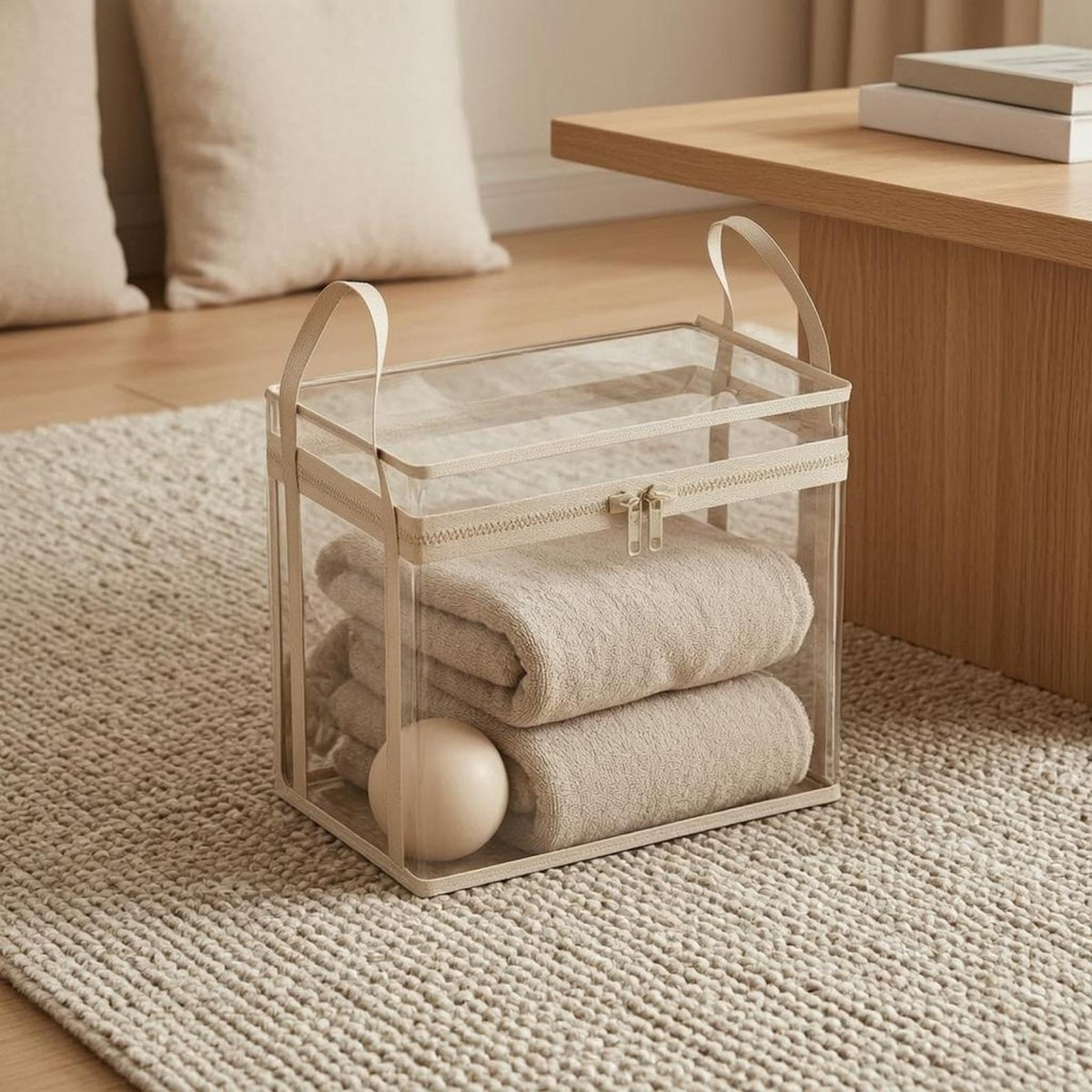 ZELPHORA Soft Toy Storage Container SeeThrough Stuffed Animal Storage Box Carry Handles Clear Toy Bin Black M