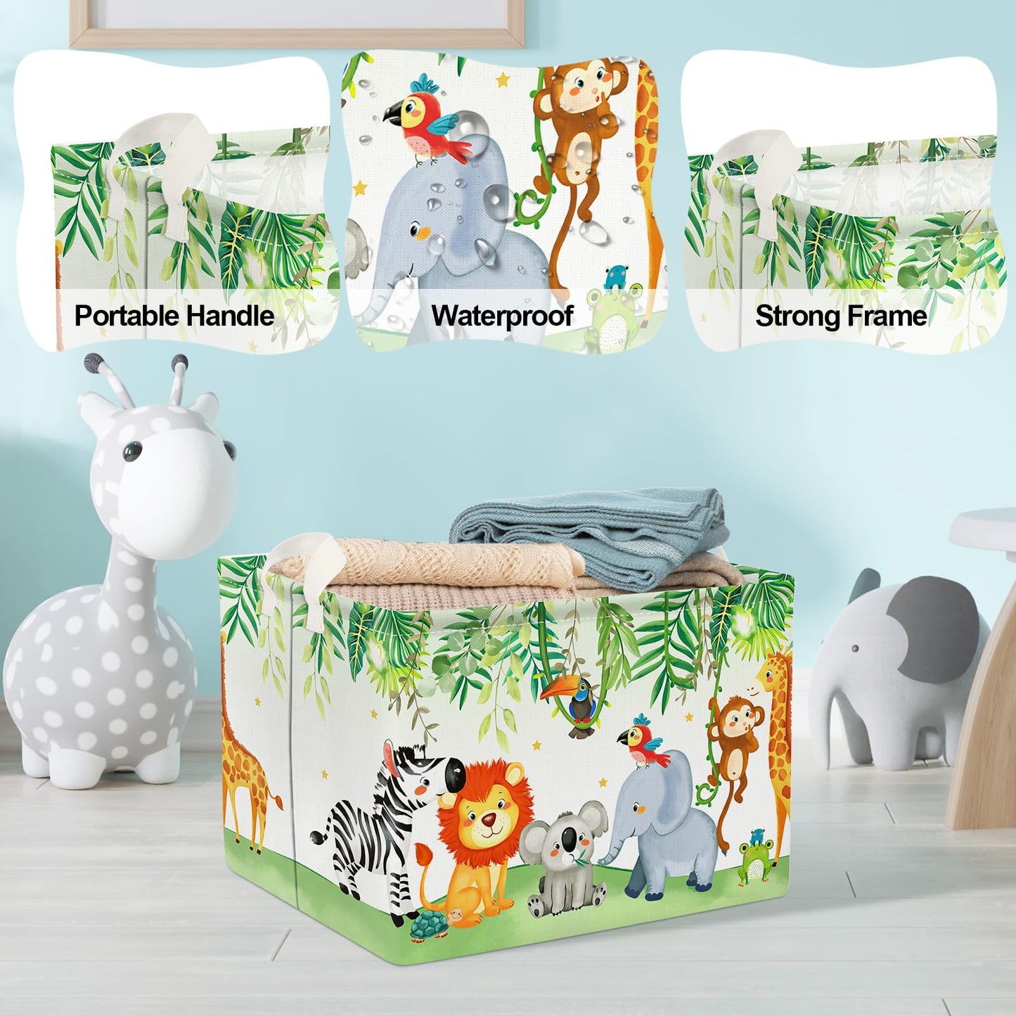 Clastyle Friendly Animals Party Nursery Storage Bins For Toys Books Rectangle Elephant Koala Monkey Safari Storage Basket Kids C