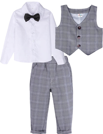 A&J Design Baby Suits For Boys Gentleman Wedding Formal Ring Bearer Plaid Outfit Dress Clothes Tuxedo Set Light Gray 18-24 Month