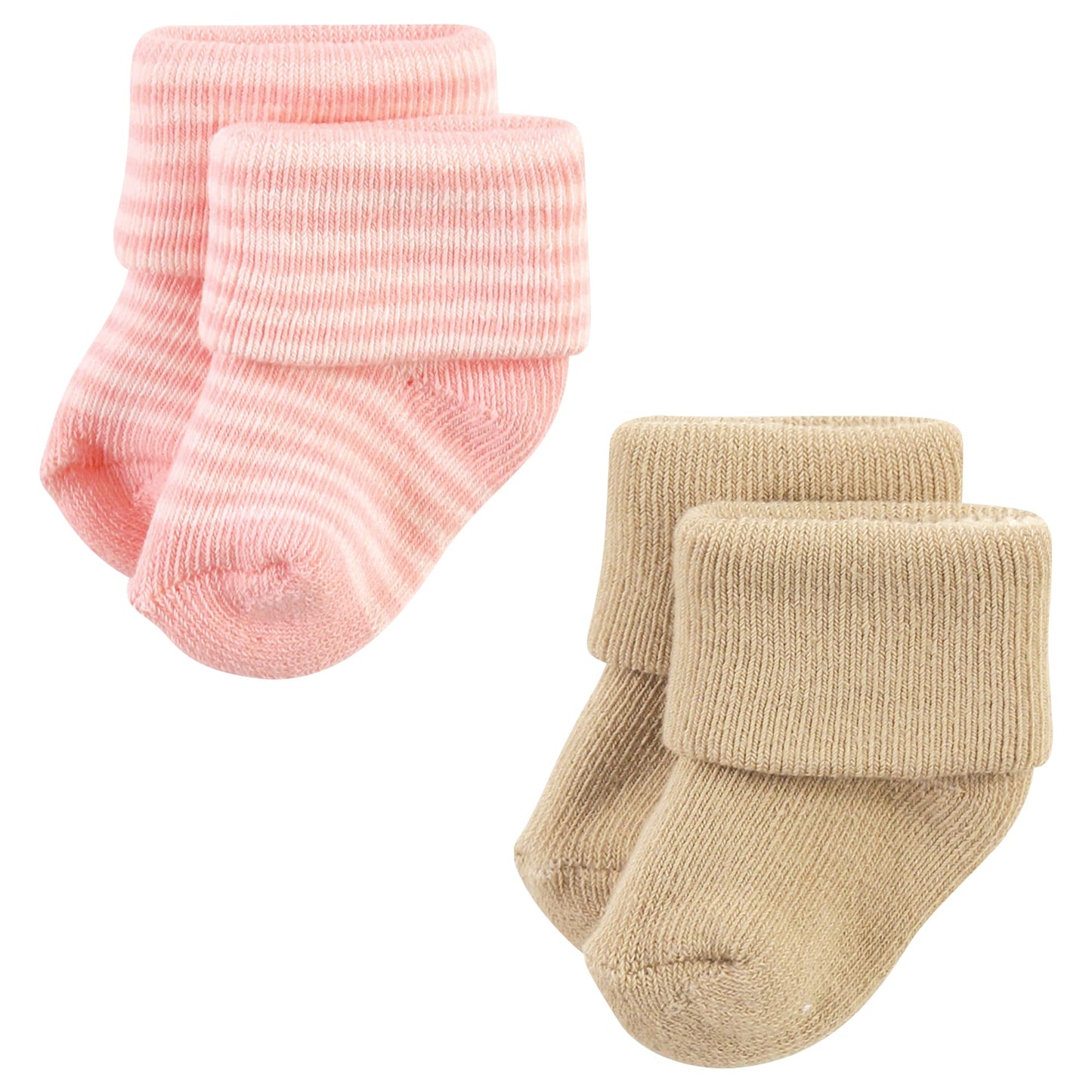 Hudson Baby Unisex Baby Cotton Rich Newborn And Terry Socks, Pink Tan Stripe, 6-12 Months
