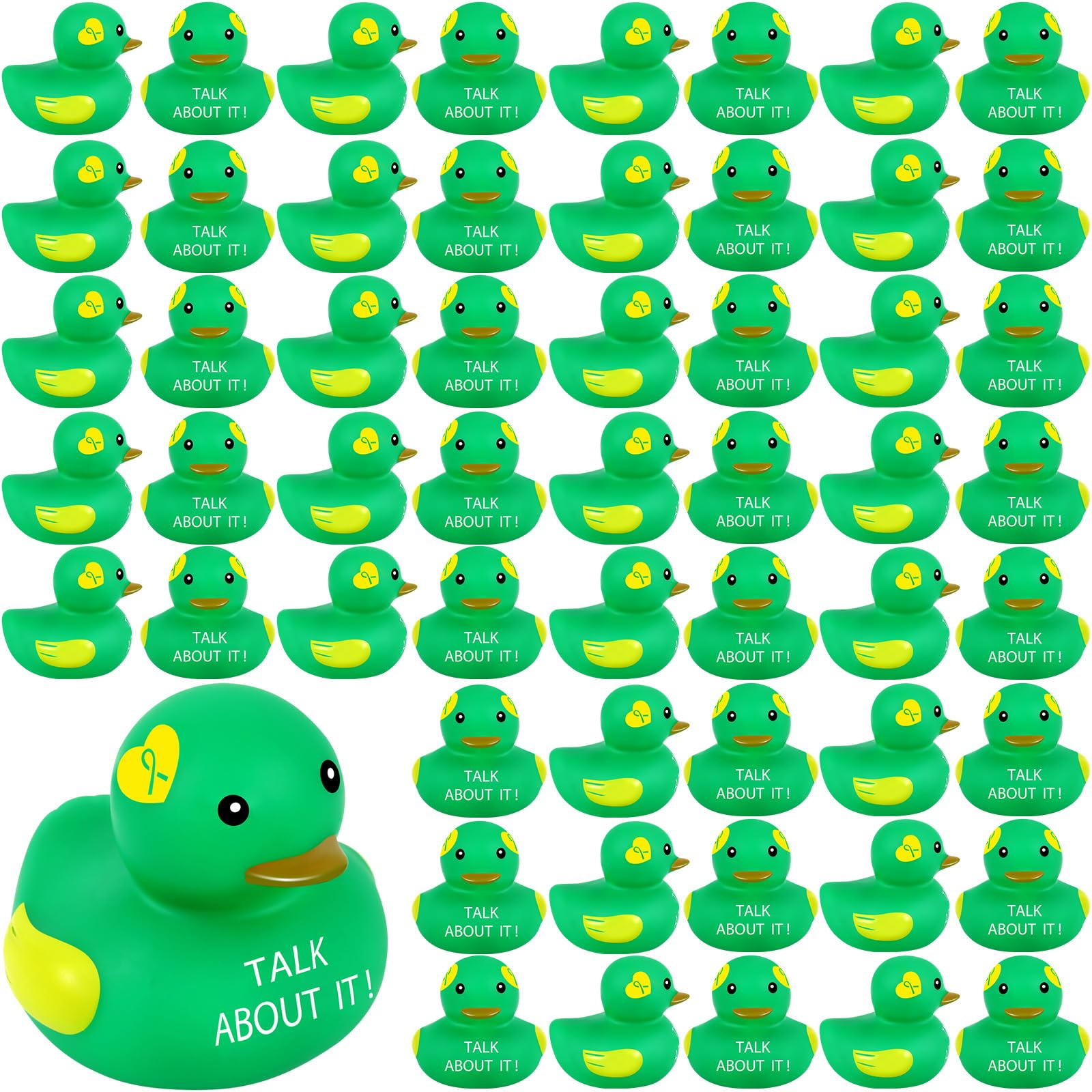 Deekin 100 Pcs Mental Health Rubber Duck Mental Health Awareness Green Ribbon Rubber Duck Mental Health Gifts Duck for Friend Fa