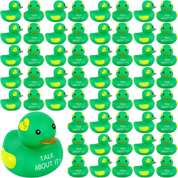 Deekin 100 Pcs Mental Health Rubber Duck Mental Health Awareness Green Ribbon Rubber Duck Mental Health Gifts Duck for Friend Fa