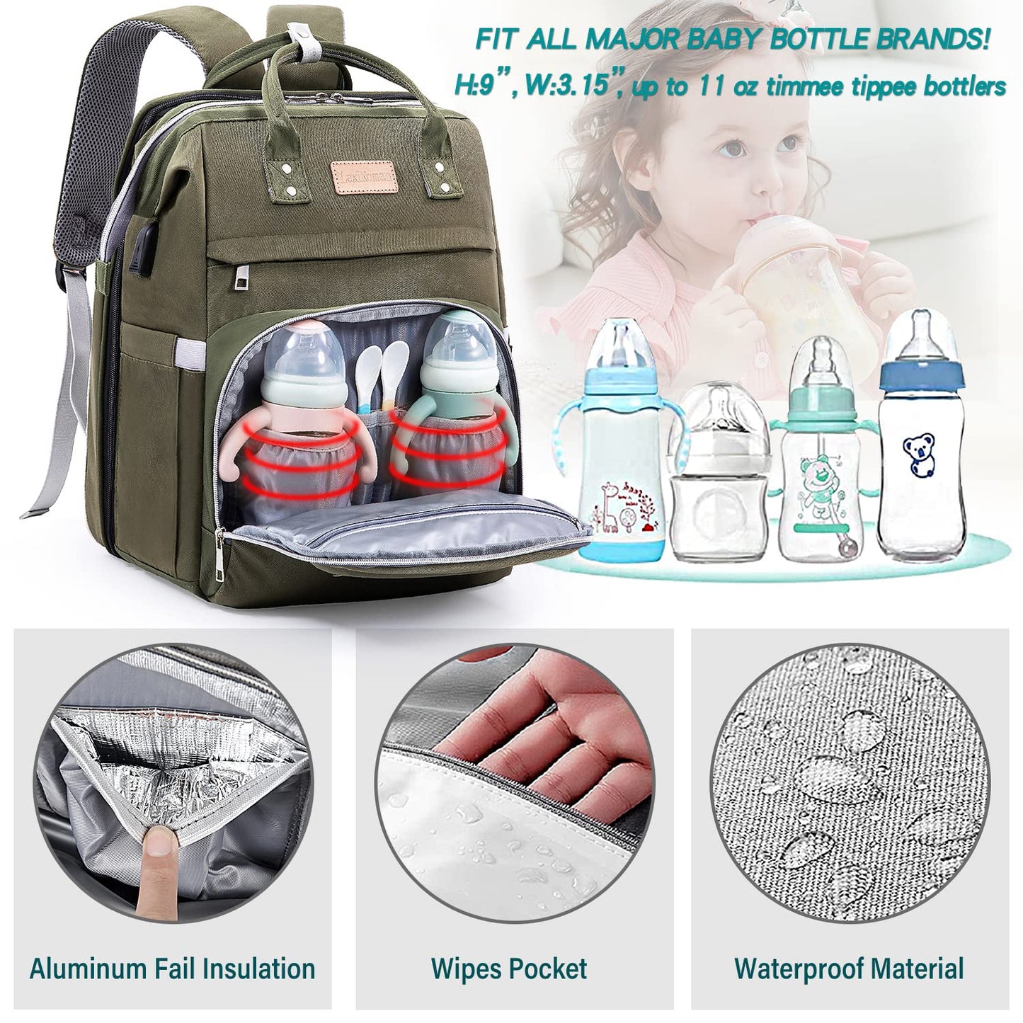 Lexiroman Diaper Bag Backpack, Large Capacity Multifunction Baby Bag With Changing Pad For Boy Girl, Travel For Moms Dads, Baby