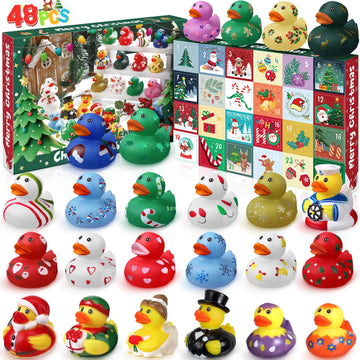 Jerify 2 Sets 2025 Christmas Rubber Duck Advent Calendar, 24 Days of Christmas Countdown Blind Toys Xmas Ducks for Kids Toddlers
