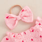 Baby Girl Valentines Day Dress Heart Puff Sleeve Cotton Linen Tulle Romper Dresses Newborn Valentines Outfit (Pink, 6-12 Months)