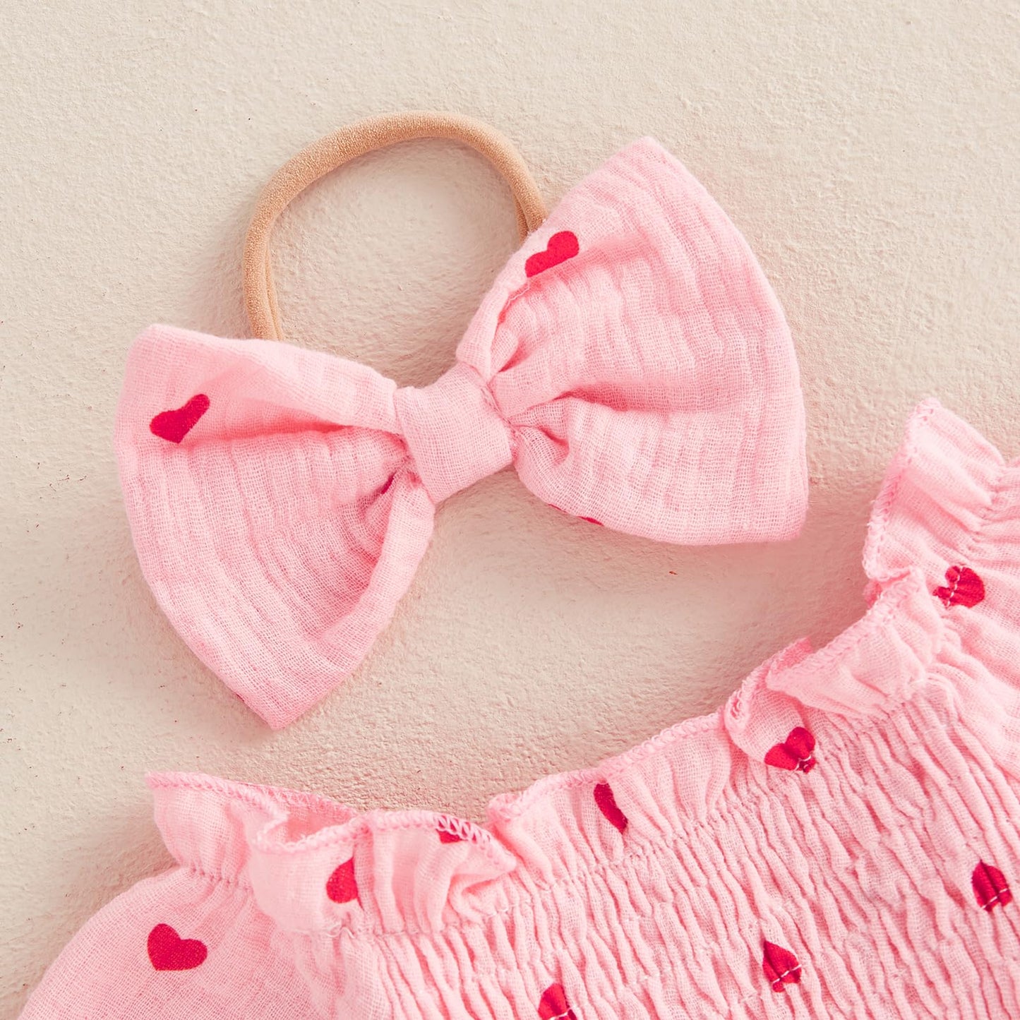 Baby Girl Valentines Day Dress Heart Puff Sleeve Cotton Linen Tulle Romper Dresses Newborn Valentines Outfit (Pink, 6-12 Months)