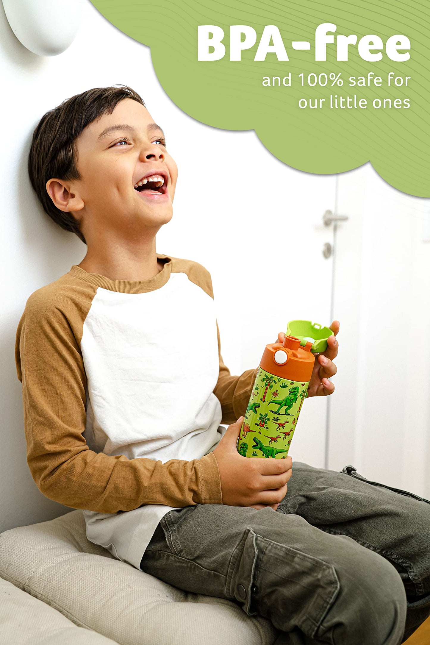 Jarlsona Kids Water Bottle - Mali - Insulated Stainless Steel Water Bottle With Chug Lid - Thermos - Girlsboys (Dinosaurs Mosaic