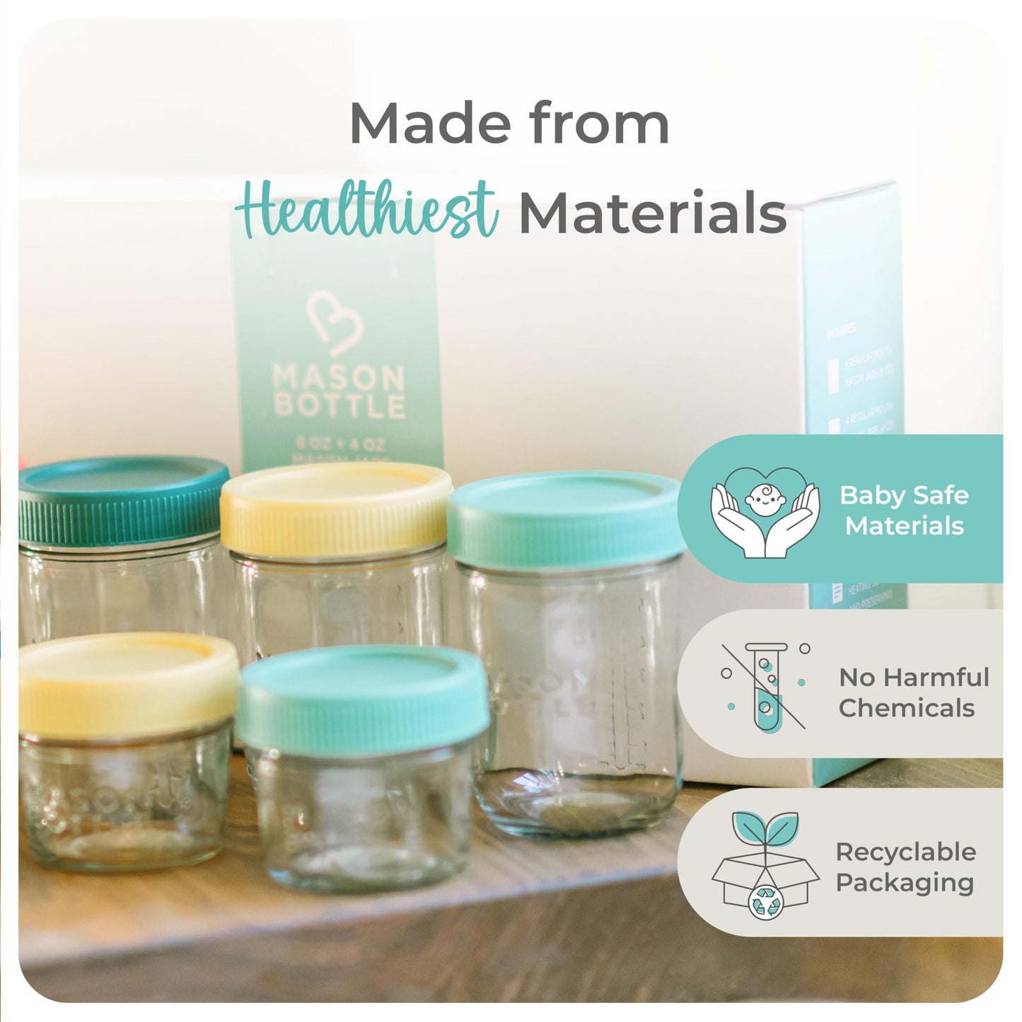 Mason Bottle 8Oz Breast Milk Storage Glass (12-Pack) - Reusable Glass Food Jars With Lids - Airtight, Stackable, Freezable Baby