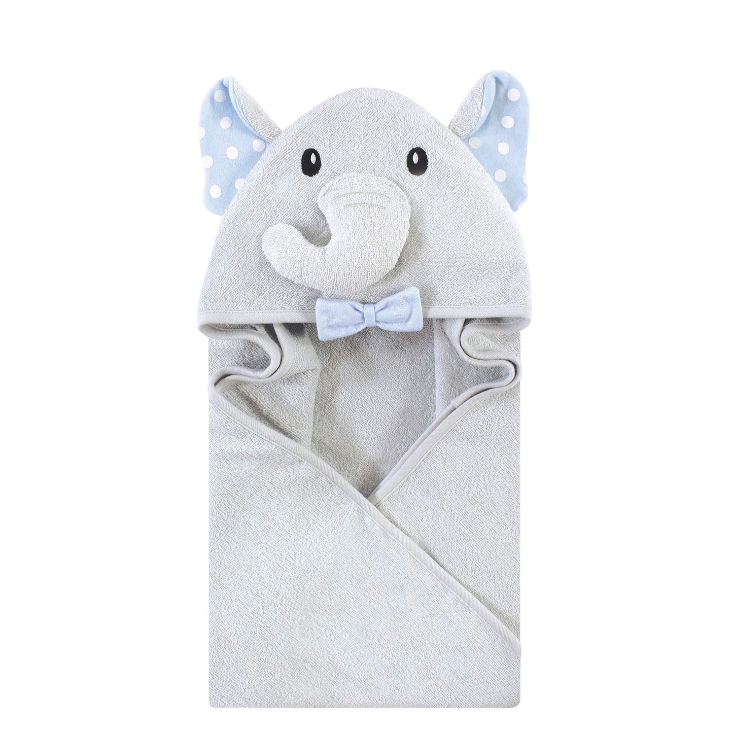 Hudson Baby Unisex Baby Cotton Animal Face Hooded Towel, White Dots Gray Elephant, One Size
