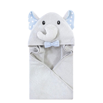 Hudson Baby Unisex Baby Cotton Animal Face Hooded Towel, White Dots Gray Elephant, One Size