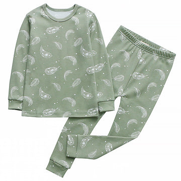 Owlivia 100% Organic Cotton Baby Long Sleeve Pajama Sets, Toddler Boy Girl 2-Piece Sleepwear(7 Years, Feather Green)