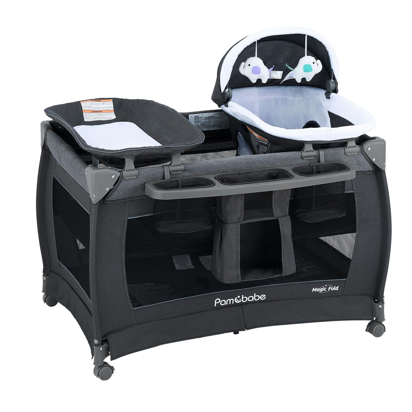 Pamo Babe Magic Fold Playpen Portable Cribs Foldable Playpen Baby Playard One-Hand Folding Playards With Sleep Nest Newborn Bass