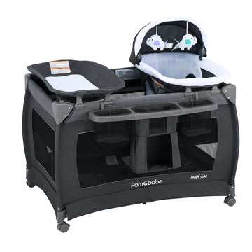 Pamo Babe Magic Fold Playpen Portable Cribs Foldable Playpen Baby Playard One-Hand Folding Playards With Sleep Nest Newborn Bass