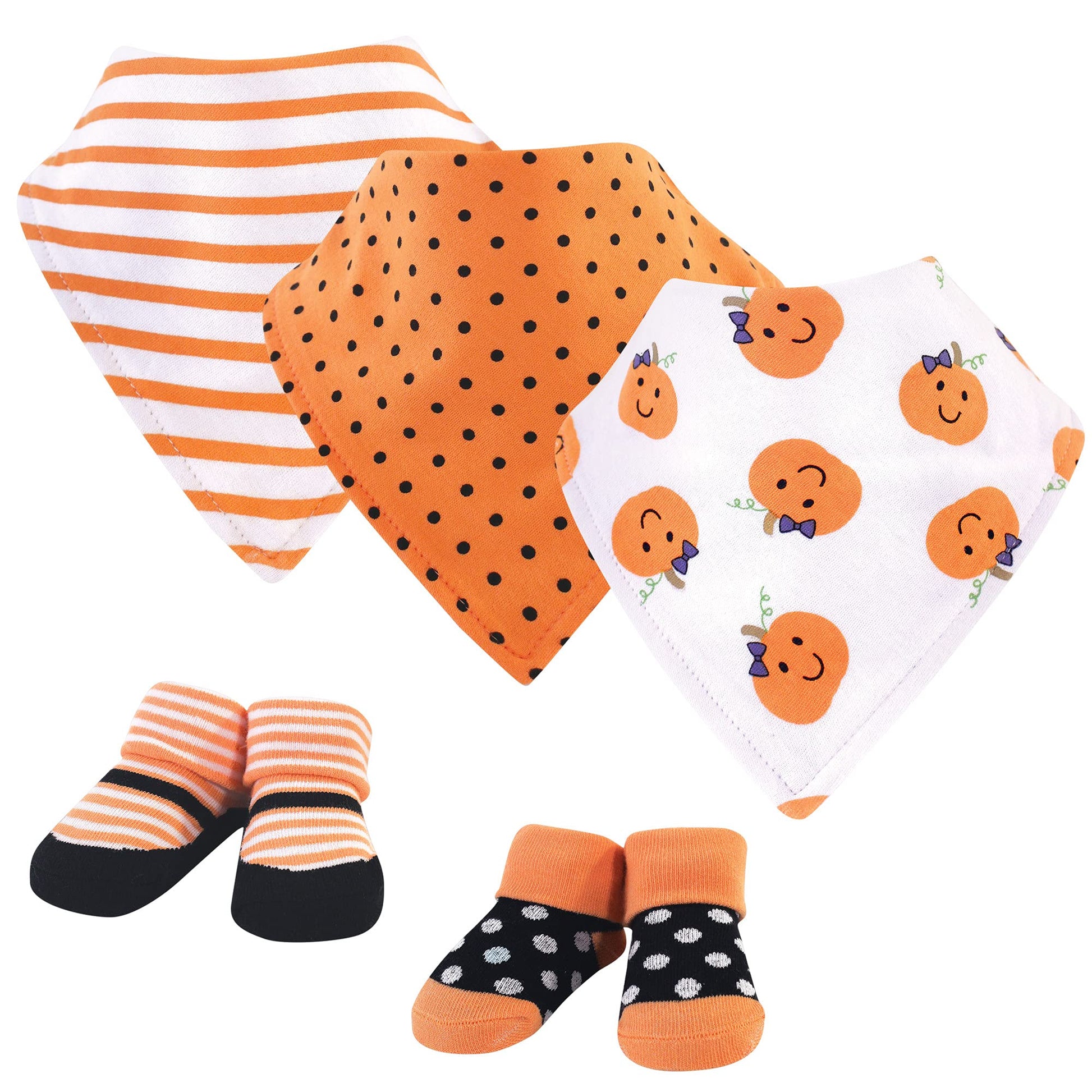 Hudson Baby Unisex Baby Cotton Bib And Sock Set, Girl Pumpkin, One Size