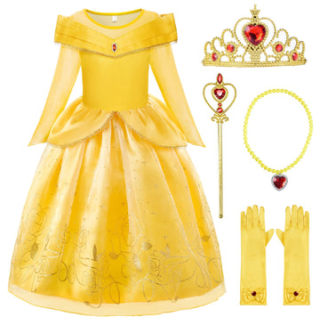 Relibeauty Little Girls Princess Costume Dress Up With Accessories, Yellow 4T/110