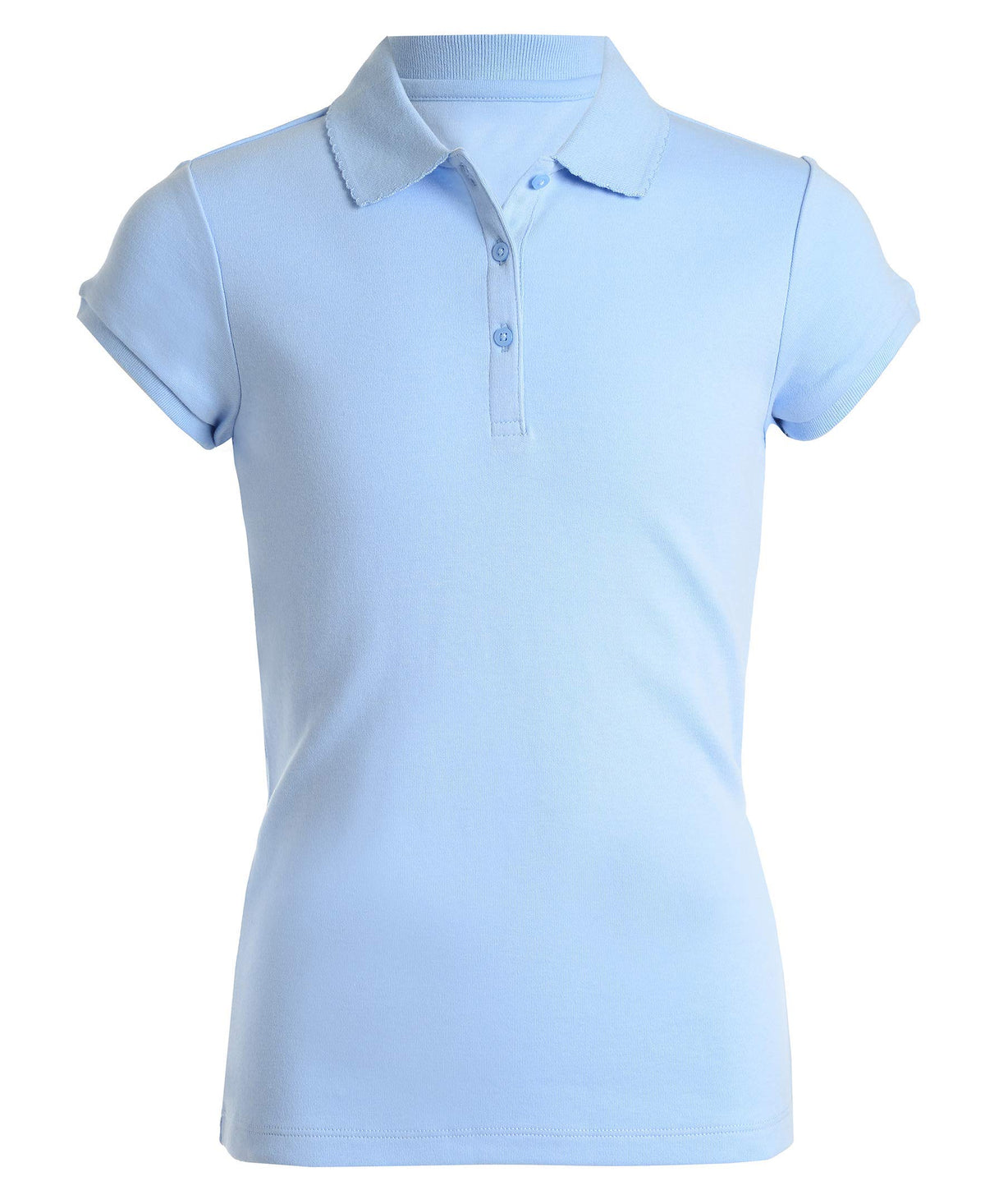 Nautica Girls School Uniform Short Sleeve Polo Shirt, Button Closure, Soft Pique Fabric, Light Blue, 1214 Plus