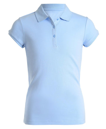 Nautica Girls School Uniform Short Sleeve Polo Shirt, Button Closure, Soft Pique Fabric, Light Blue, 1214 Plus