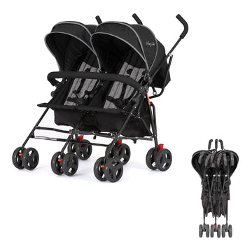 Dream On Me Volgo Twin Umbrella Stroller in Black, Lightweight Double Stroller for Infant & Toddler, Compact Easy Fold, Large St