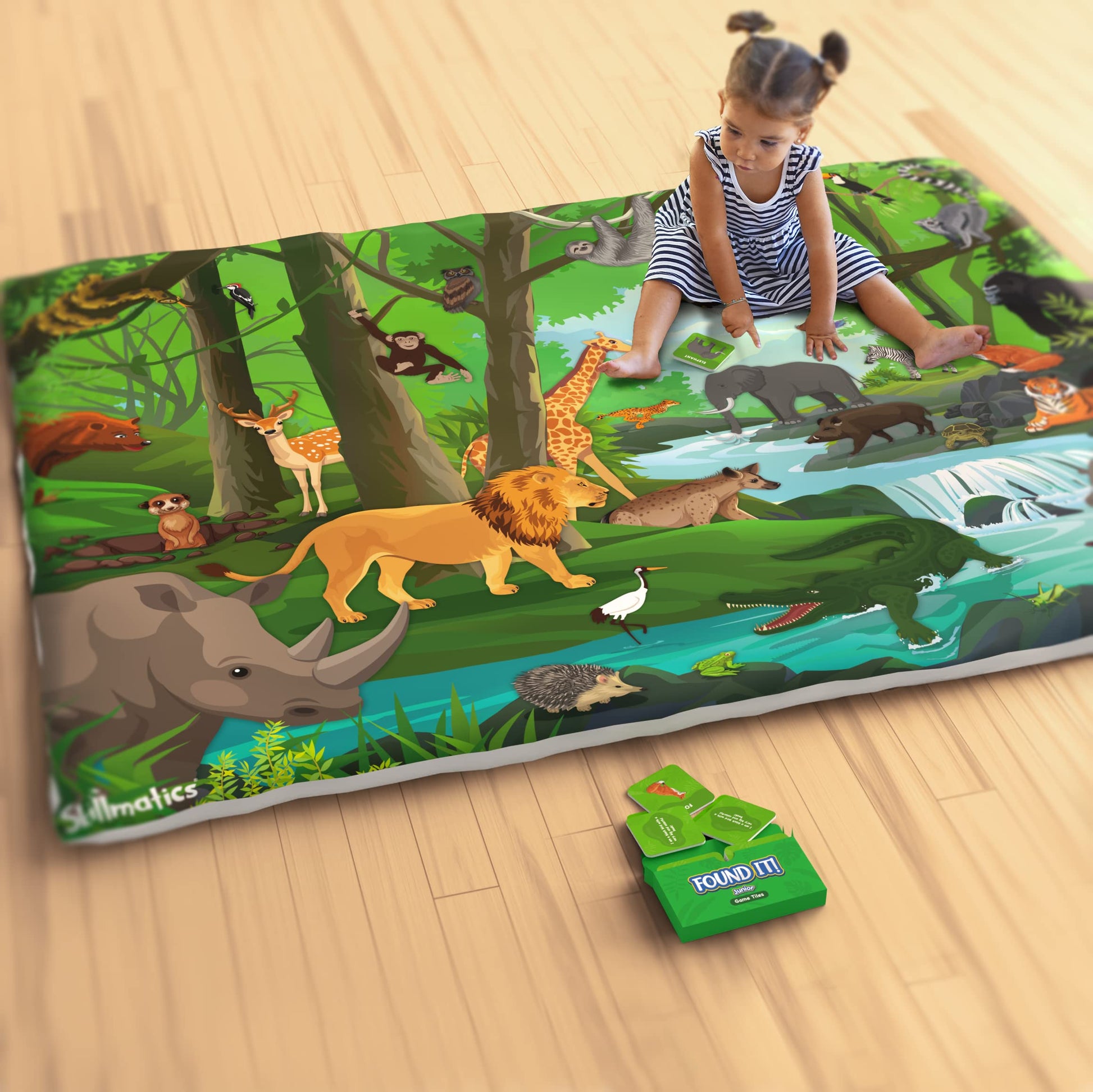 Skillmatics Cloth Play Mat & Floor Game  Found It Junior Animals, Large, Soft Scavenger Hunt Floor Mat For Toddlers & Preschool
