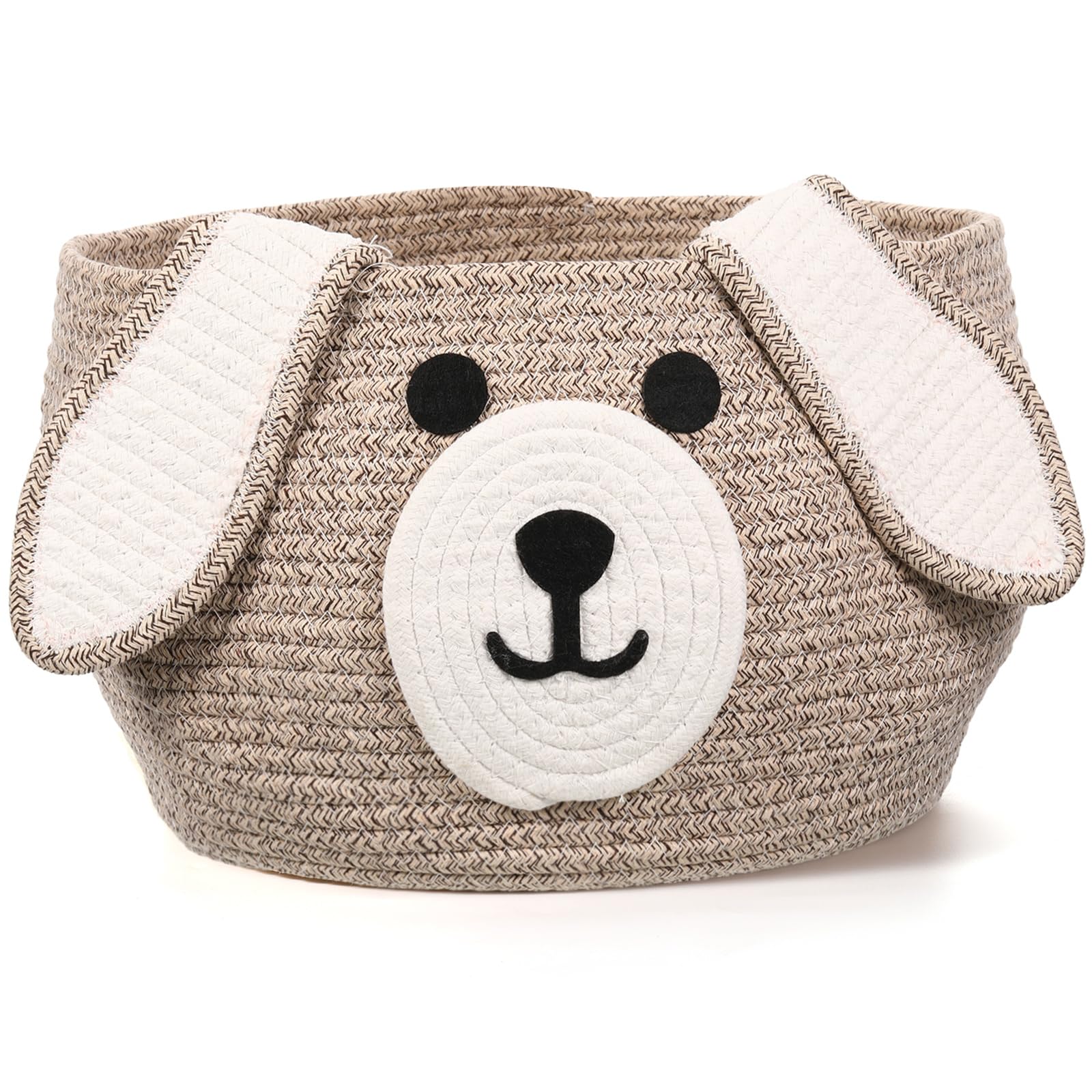 Zopeal Dog Woven Basket Cute Woven Cotton Rope Puppy Animal Storage Basket for Laundry Toy Gift(Brown, White,13 x 8 Inch)