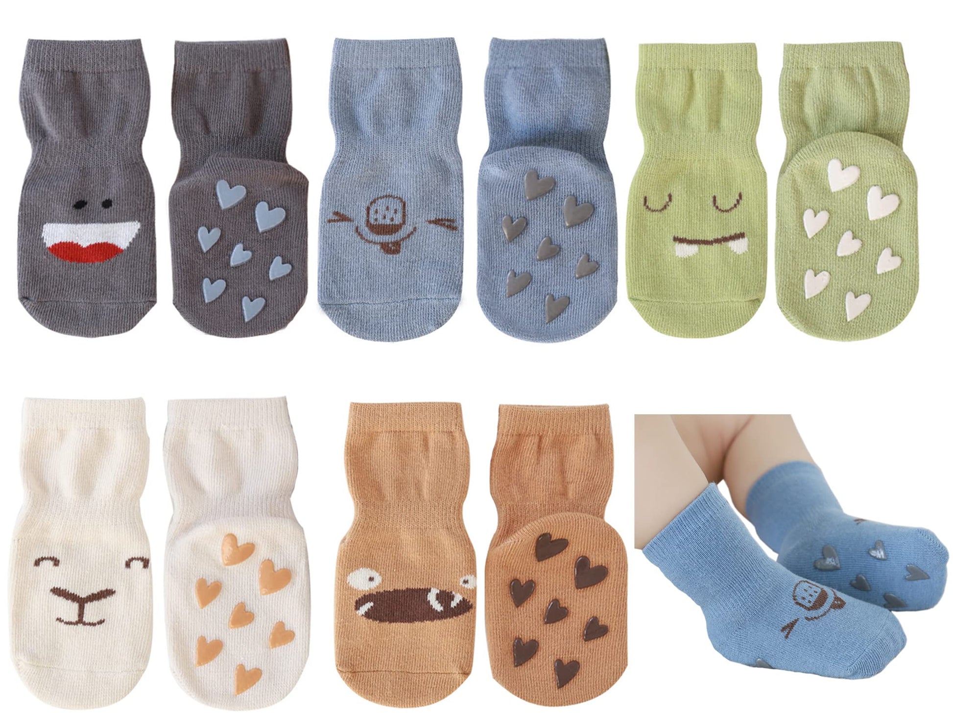Exegawe Toddler Non Slip Socks, Cute Baby Socks With Grips Crew Socks 5 Pairs(B-5 Mix Colors,M)