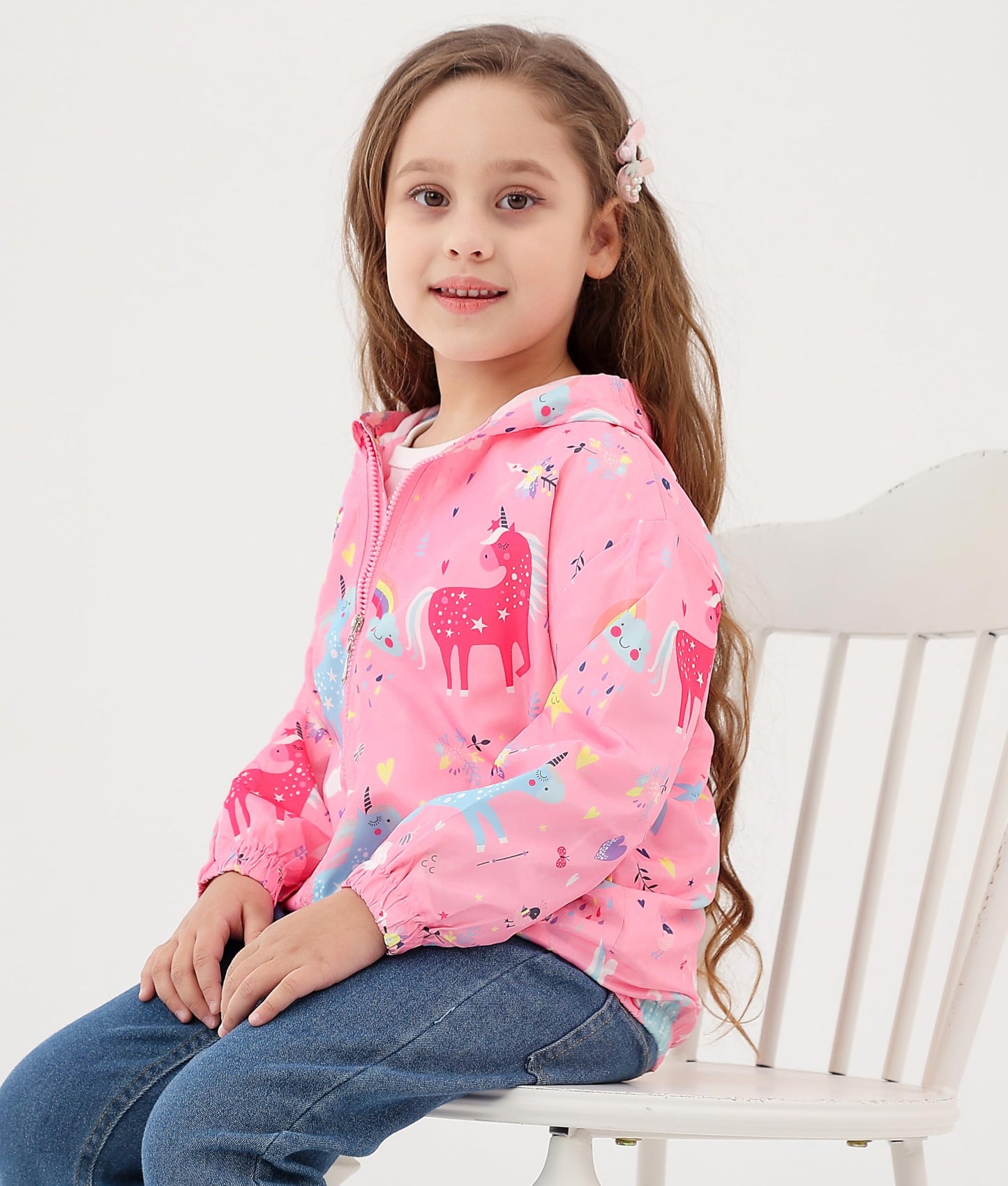 Feidoog Kids Baby Toddler Girls Cartoon Spring Fall Outerwear Windbreaker Zipper Hooded Jackets Coat,Rainbow,2-3T