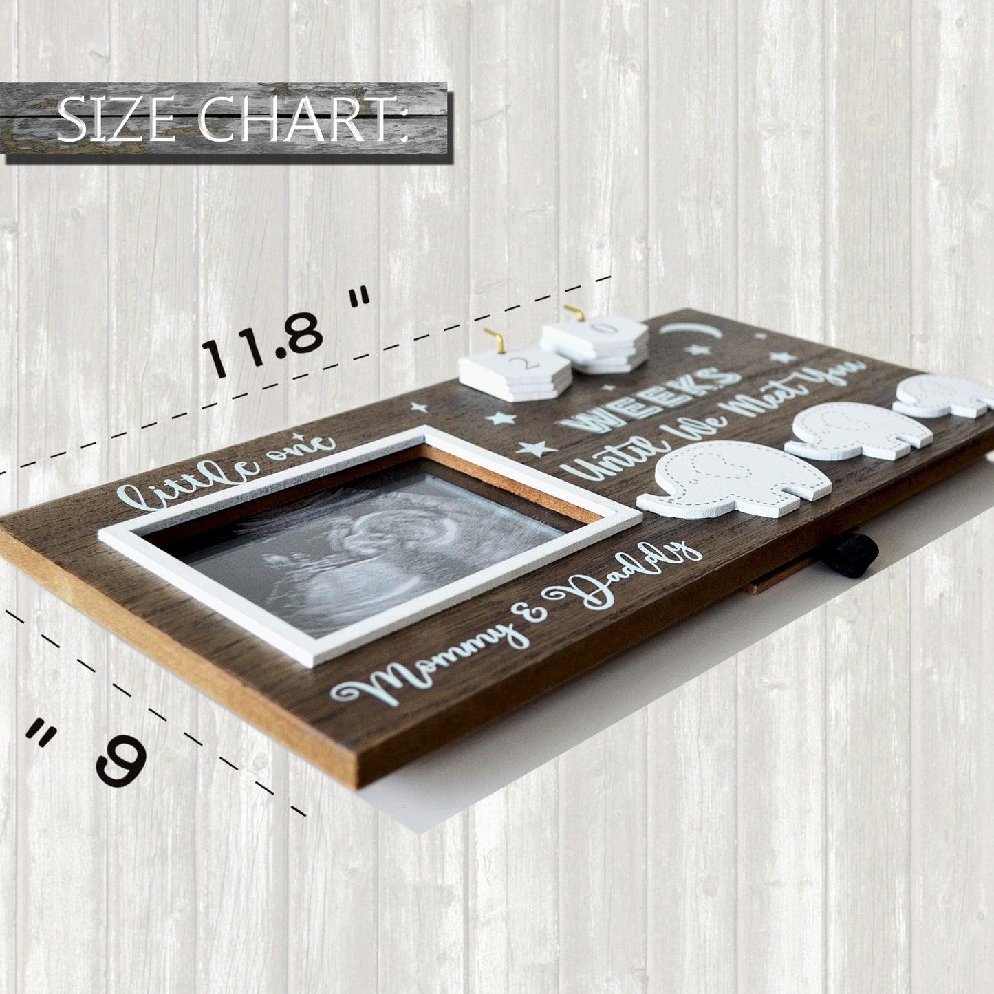 Yudarte Ultrasound Picture Frame 4X3 Inches With Baby Countdown Weeks Sonogram - Pregnancy Announcement Elephant Nursery Decor F