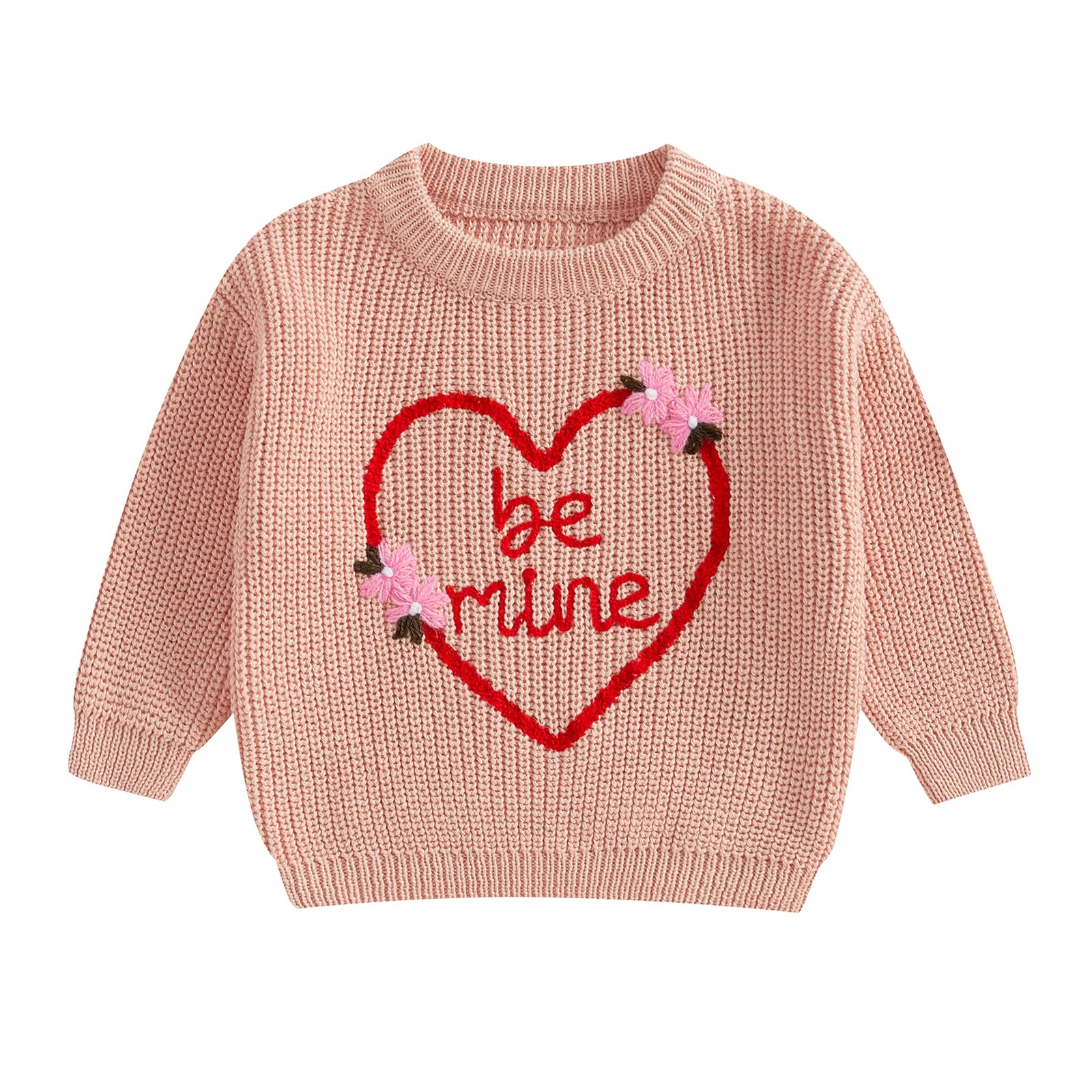 Toddler Baby Girl Knit Sweaters Oversized Long Sleeve Embroidery Shirt Top Newborn Infant Cute Fall Winter Clothes (Heart Be Min