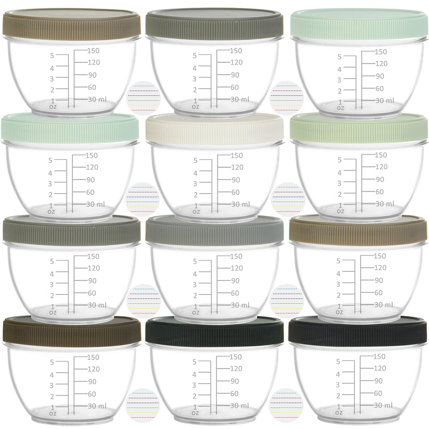 Youngever 18 Sets Baby Food Storage, 6 Ounce Baby Food Containers With Lids And Labels, 9 Urban Colors
