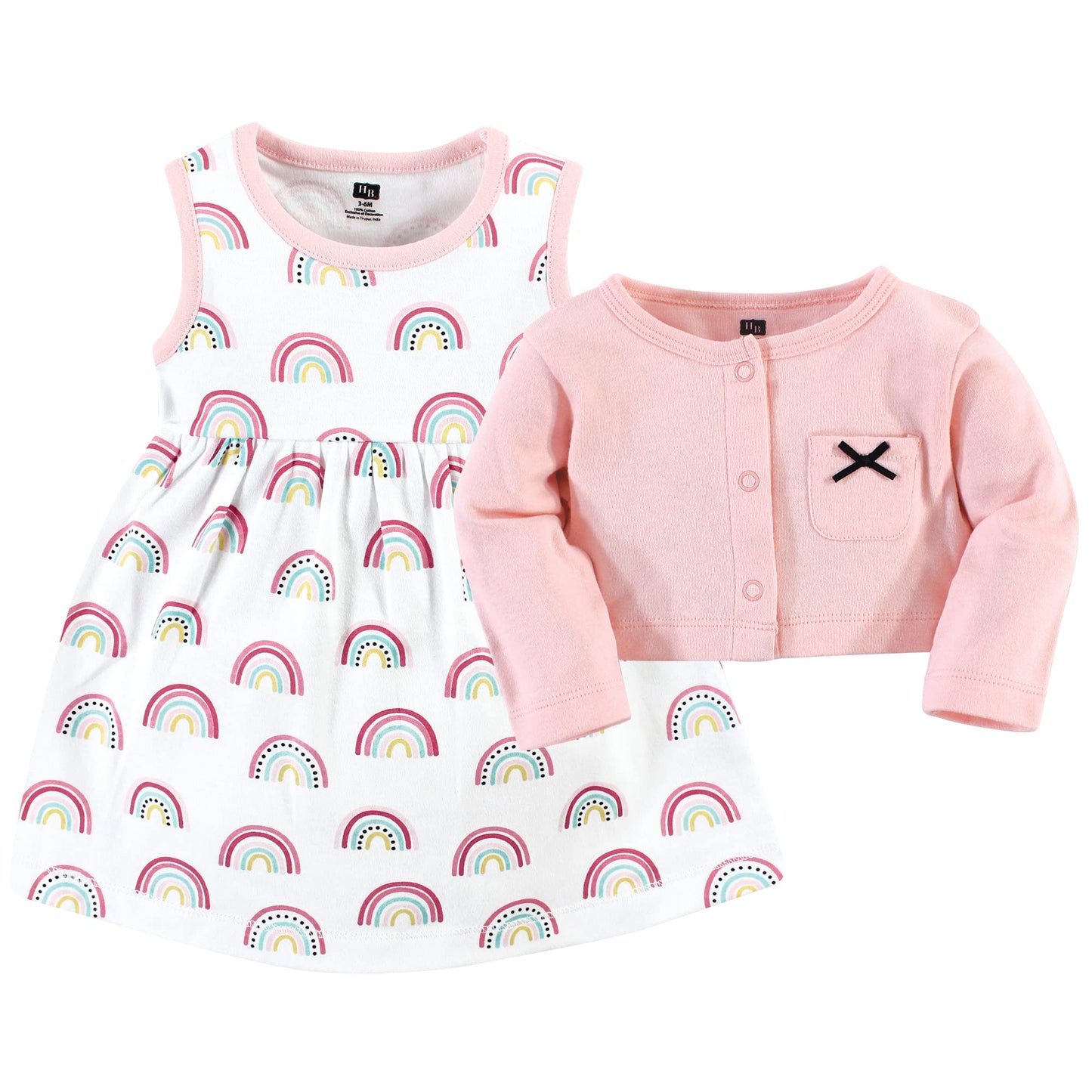 Hudson Baby Baby Girls' Cotton Dress And Cardigan Set, Modern Rainbow, 12-18 Months