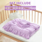 Hombys 4 Pieces Purple Princess Toddler Bedding Set For Girls Kids, Ultra Soft Pinch Pleat Comforter Set With Ruffles For All Se
