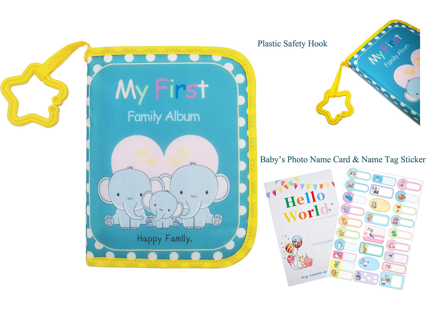 Buviagem Baby Soft Cloth Album; Babys My First Photo Book For Family Memery With Safe Mirror Holds 17 Photos Lovely Elephant Fam