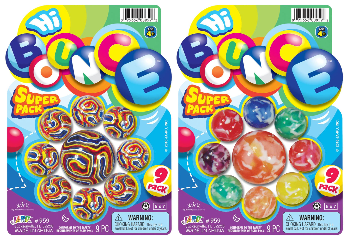 2CHILL Hi Bounce Super Bouncy Balls (2 Pack, 9 Balls Each) Colorful Bouncing Rubber Balls for Kids. Cool Party Favors for Kids.