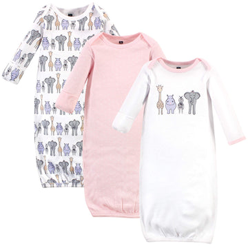 Hudson Baby Unisex Cotton Gowns, Pink Safari, Preemie