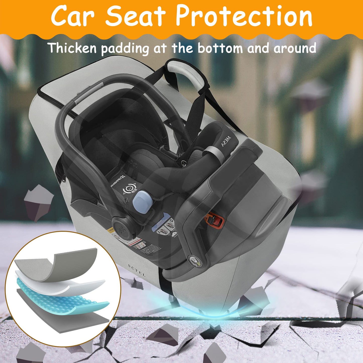 Car Seat Travel Bag Fits Chicco Keyfit 30, Uppababy Mesa, Nuna Pipa Lite, Padded Infant Gate Check Bag For Air Travel, Durable C