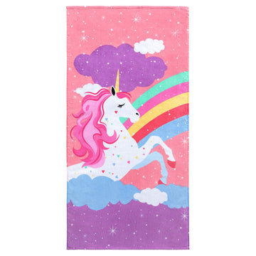 Softerry Rainbow Unicorn Velour Beach Towel For Kids 28In X 55In 100% Cotton (1 Towel 28' X 55', Pink)