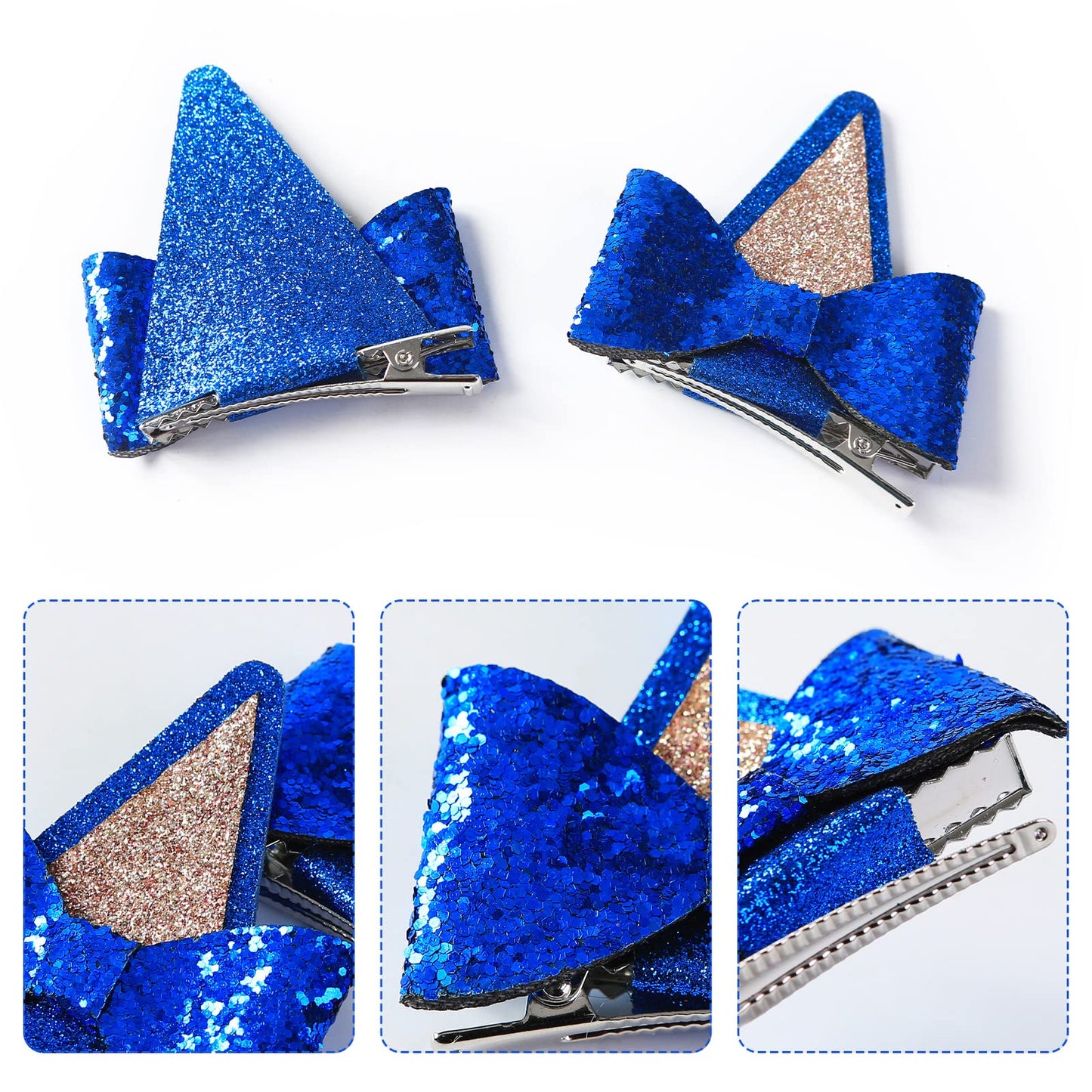 2 Pairs Dog Ears Hair Bow Clips For Toddler Kids Glitter Bows Halloween Costume Accessories Animal Cosplay Birthday Party Suppli